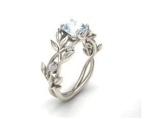 Youngwish热卖新款欧美公主橄榄叶子订婚戒指镶钻蓝钻石套戒 饰品