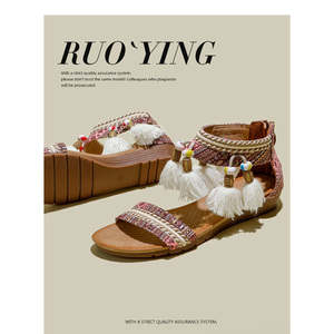 凉鞋女外穿夏季坡跟41-43大码民族风波西米亚流苏轻便旅游度假鞋