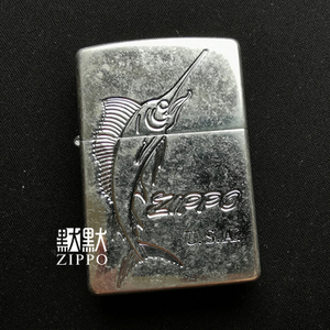 〖原装正品〗zippo全新1998年镀银砂花蚀刻大旗鱼