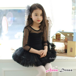 韩国进口正品儿童舞蹈服装女孩练功服少儿跳舞裙子黑色芭蕾蓬蓬裙