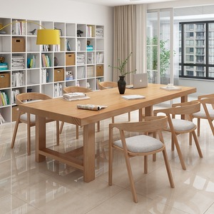 北欧全实木大书桌多人学习桌客厅休闲区茶桌椅组合工作台长条桌子