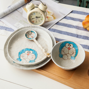 手绘蓝胖子可爱陶瓷餐具家用碗盘儿童卡通机器猫饭勺日式创意礼品