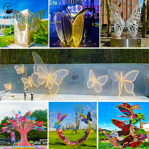 不锈钢蝴蝶雕塑户外仿真金属翅膀公园广场镂空发光装饰草坪工艺品