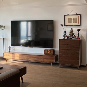 新中式黑胡桃木电视柜五斗柜实木北欧客厅家具组合