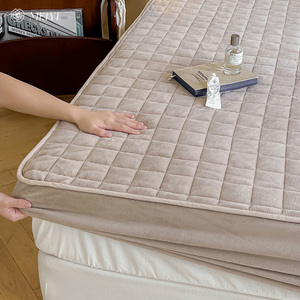 高品质牛奶绒床笠夹棉床垫保护套棋盘格单件加厚家用加高床上用品