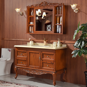 美式橡木浴室柜洗脸洗手盆柜组合落地式实木卫生间洗漱台面盆镜柜