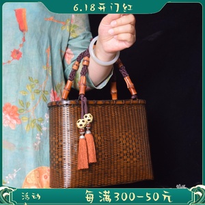 手工编织包包中式竹编包包手提包禅意文艺复古女包中国风茶服拎包