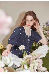 vitalsign 韩国小众品牌 正品代购 小花刺绣拼蕾丝边法式衬衫