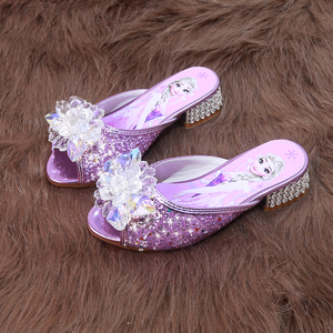 女童水晶鞋夏爱莎女大童公主鞋小女孩的高跟鞋防滑软底儿童拖鞋