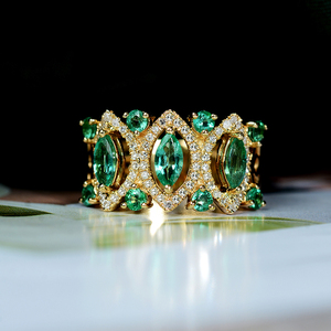 俊皇珠宝 天然祖母绿戒指钻石宝石女戒18K金复古婚戒彩色首饰指环