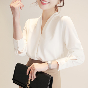 白色雪纺衬衫女士设计感长袖职业面试衬衣2024年春季新款韩版上衣
