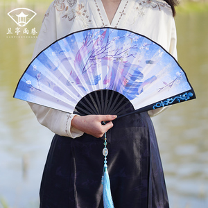 【蠃鱼】古风扇子女古装汉服配饰中国风9寸手工双面折叠娟布折扇