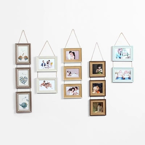 北欧现代简约创意7寸组合连体儿童框全家福6寸挂墙婚纱麻绳照片墙