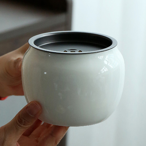 白瓷建水茶艺用陶瓷茶渣存放罐茶道配件茶盂水盂壶承带盖茶渣缸