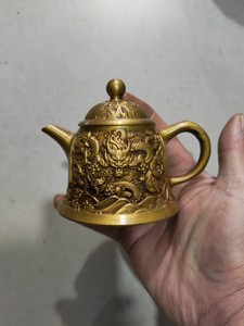 高档黄铜茶壶创意龙头酒壶家居办公摆件纯铜复古双龙戏珠茶壶摆件