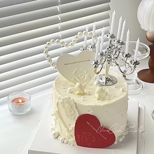 复古烛台蛋糕装饰摆件38女神节情人节珍珠蝴蝶浮雕爱心玫瑰花卡片