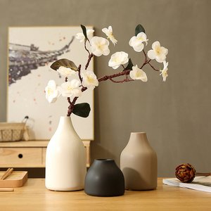 日式禅意家居饰品手工花插装饰摆件黑白色陶瓷花瓶三件套樱花套装