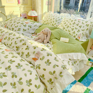 夏日仙人掌绿色纯棉四件套北欧简约小清新全棉床上用品1.5床单1.8