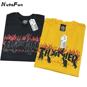 NutsFun美版Thrasher Crows烈焰乌鸦夏季男女圆领运动宽松短袖T恤