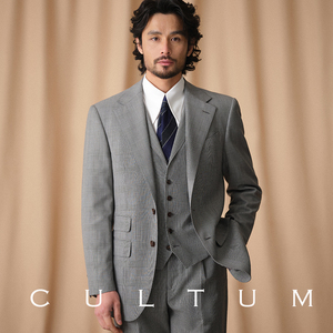 【半麻衬】CULTUM50羊毛亲王格英式西服套装男商务休闲西装三件套