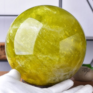 一物一图天然黄水晶球摆件三寸巨大景石地基黄晶鉴定证书家居商务