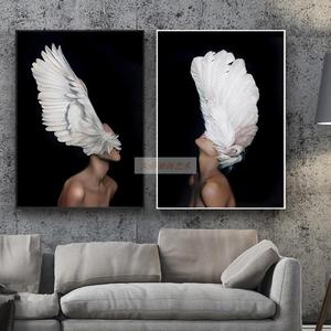 羽毛与少女 现代简约客厅装饰画美式沙发背景墙卧室个性人像挂画