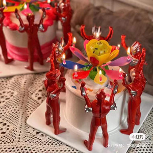 超人莲花音乐生日蜡烛儿童创意旋转开花会唱歌的荷花灯蛋糕用装饰
