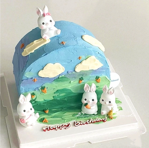 挎包小兔子蛋糕装饰摆件树脂蝴蝶结粉色黄色兔女孩生日蛋糕装饰