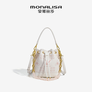 MONALISA/蒙娜丽莎2024新款抽绳水桶包链条单肩斜挎女包通勤小包