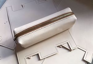 原色植鞣牛皮笔盒/收纳包半成品 带孔位 五金拉链自理 真皮材料包