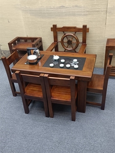老船木茶桌椅组合纯实木功夫茶台中式家具小型客厅办公室阳台茶几