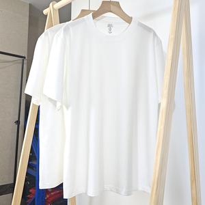 纯白色短袖T恤纯棉220g男女同款学生百搭流行半袖潮牌夏季打底衫