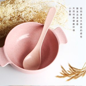 小麦秸秆儿童餐具婴儿辅食碗勺套装防摔防烫可爱卡通米奇碗筷套装