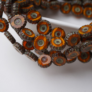 进口捷克珠12mm橘色毕加索向日葵 复古diy材料串珠散珠手链配件