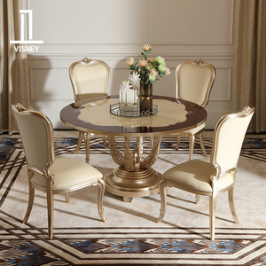 卫诗理Adrian法式复古实木雕花圆桌转盘欧式奢华餐桌椅组合EF6