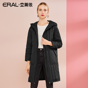 ERAL/艾莱依2018冬新款轻薄羽绒服女中长款显瘦连帽外套