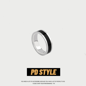PDSTYLE 极简风高级感钛钢黑金素圈戒指男潮个性简约不掉色指环女