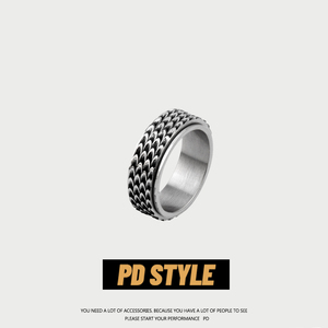 PDSTYLE 复古霸气可转动龙鳞戒指男士潮个性简约钛钢不掉色食指环