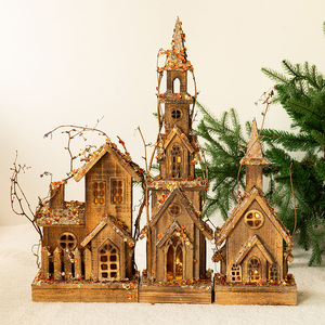 港恒圣诞节创意木房子装饰品圣诞桌面摆件场景布置道具氛围