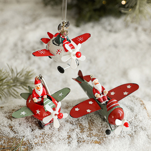 港恒圣诞树复古色铁艺术彩绘挂件装饰品麋鹿开飞机模型创意小挂件