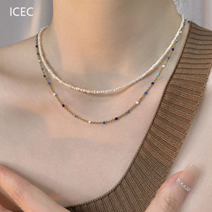 不规则小米珠珍珠项链女小众设计高级感叠带琉璃串珠设计师锁骨链