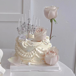 复古欧式银色烛台蛋糕装饰摆件网红仙女蝴蝶生日蜡烛玫瑰花插件