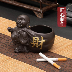 中式大号烟灰缸时尚个性陶瓷烟缸家用复古创意烟筒装饰客厅摆件