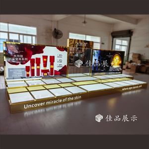 化妆品体验台桌面展示架带灯亚克力香水护肤品摆台展架托盘可定制