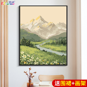 山水数字油画diy填充新中式风景填色画装饰手工成人涂色油彩画画
