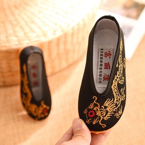 儿童老北京布鞋男童鞋中国风宝宝幼儿园六一绣龙黑布老头古装鞋子