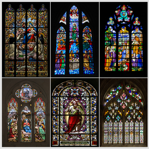 欧式彩色教堂玻璃窗户雕花图片设计素材