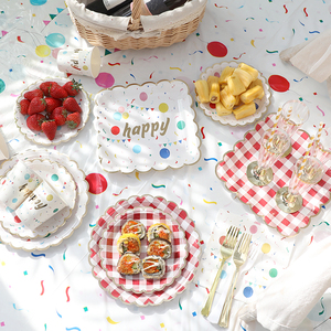 野餐纸盘一次性儿童派对生日布置餐具甜品台桌布露营聚会蛋糕碟子