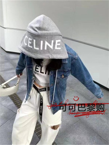 CELINE/赛琳 23秋冬新款假两件连帽拼接牛仔衣夹克卫衣外套男女款