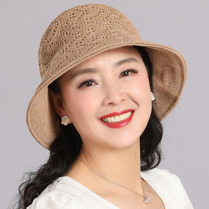 夏季渔夫帽女士韩版中年妈妈夏盆帽折叠老年人夏女式时尚遮阳帽子